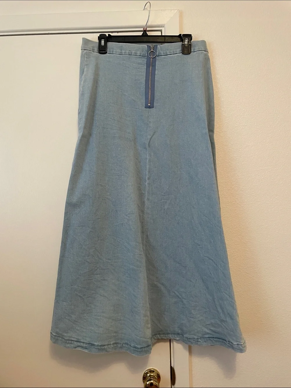Light Denim Blue Maxi Skirt with Side Slit